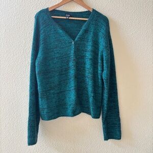 Eileen Fisher Knit Mohair Wool Cardigan Sweater Teal Button Up M